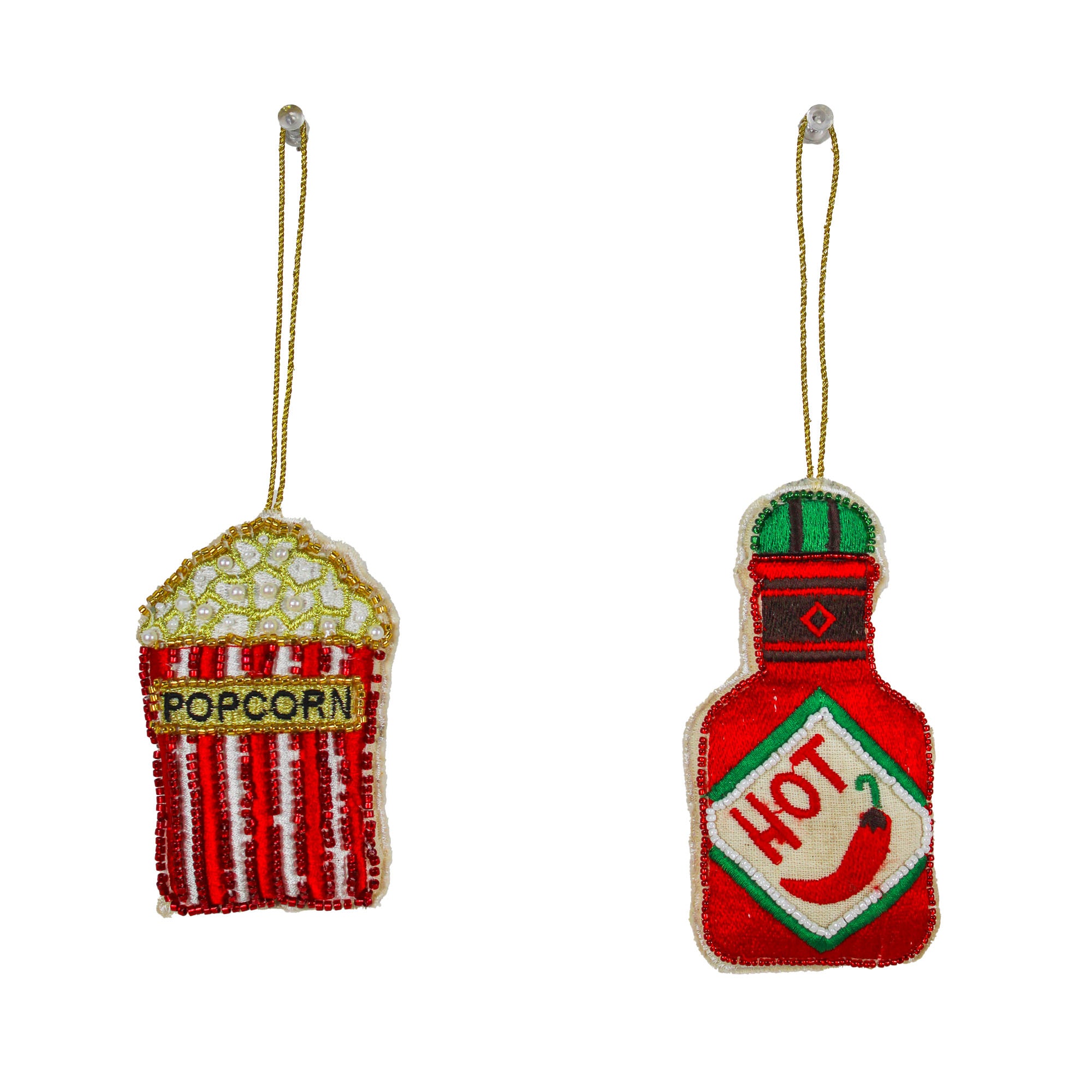 Set of 2 Embroidered Christmas Tree Hanging Ornament